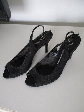 Nina Womens Black Nylon Mesh Slingback Open Toe 3.25" Heel-Size 8.5M or 38.5 EUR